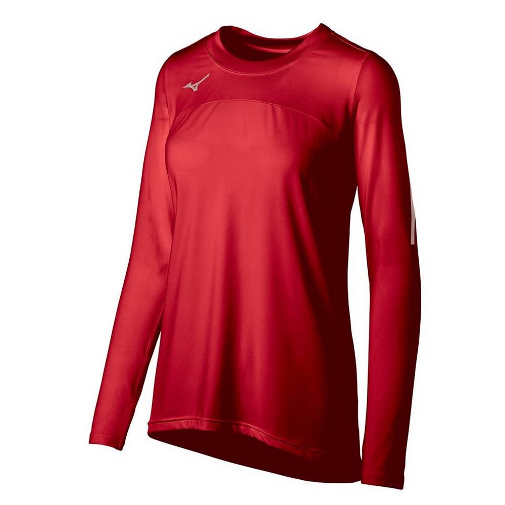 Camisas Mizuno Voleibol Techno VII Long Sleeve - Mulher - Vermelhas - IUFHR7341